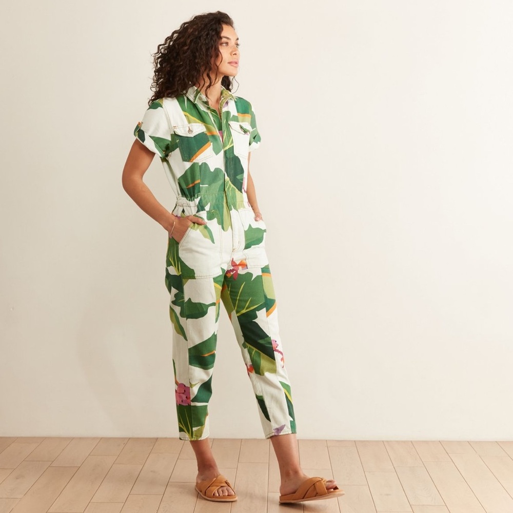Farm Rio Tropicalist denim jumpsuit boiler X LARGE floral